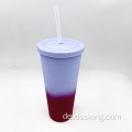 Heißer Verkauf 22oz/650 ml/24oz Plastik Doppelwand Becher mit Farbwechsel Tumbler mit Stroh